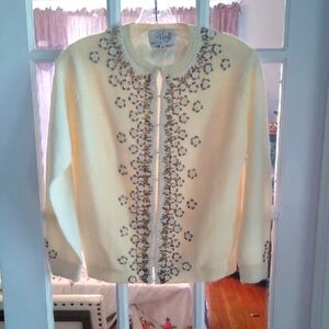 Macy's - Beaded Lambswool Ivory Cardigan - Size 36